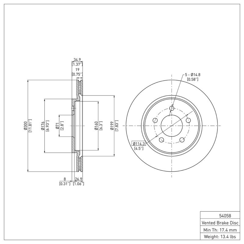 Ford Mustang Brake Rotor (1) - Rear - R1 Concepts - Plain - `05-`14